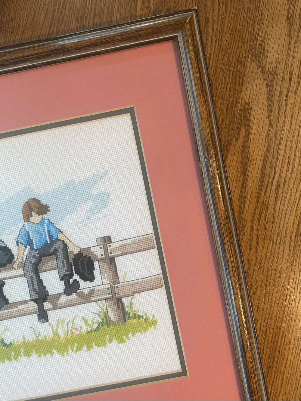 VTG Framed Cross Stitch Amish Schooldays  Vera Kirk Handmade Cottage Grandma